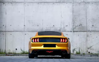 Ford Mustang V6 widziany centralnie z tyłu